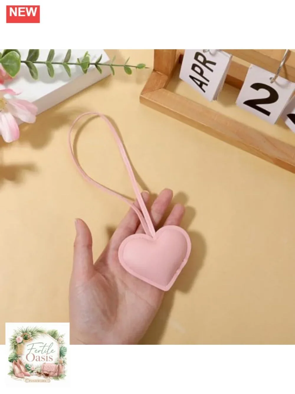 Pink Heart PU Leather Bag Charm Keychain for Women Handbag Purse Accessory